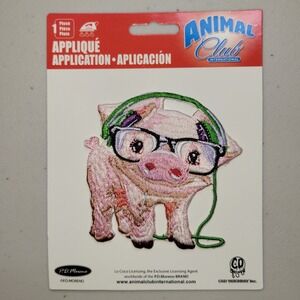 Animal Club International P.D. Moreno Pig with Glasses Headphones Iron-on Patch